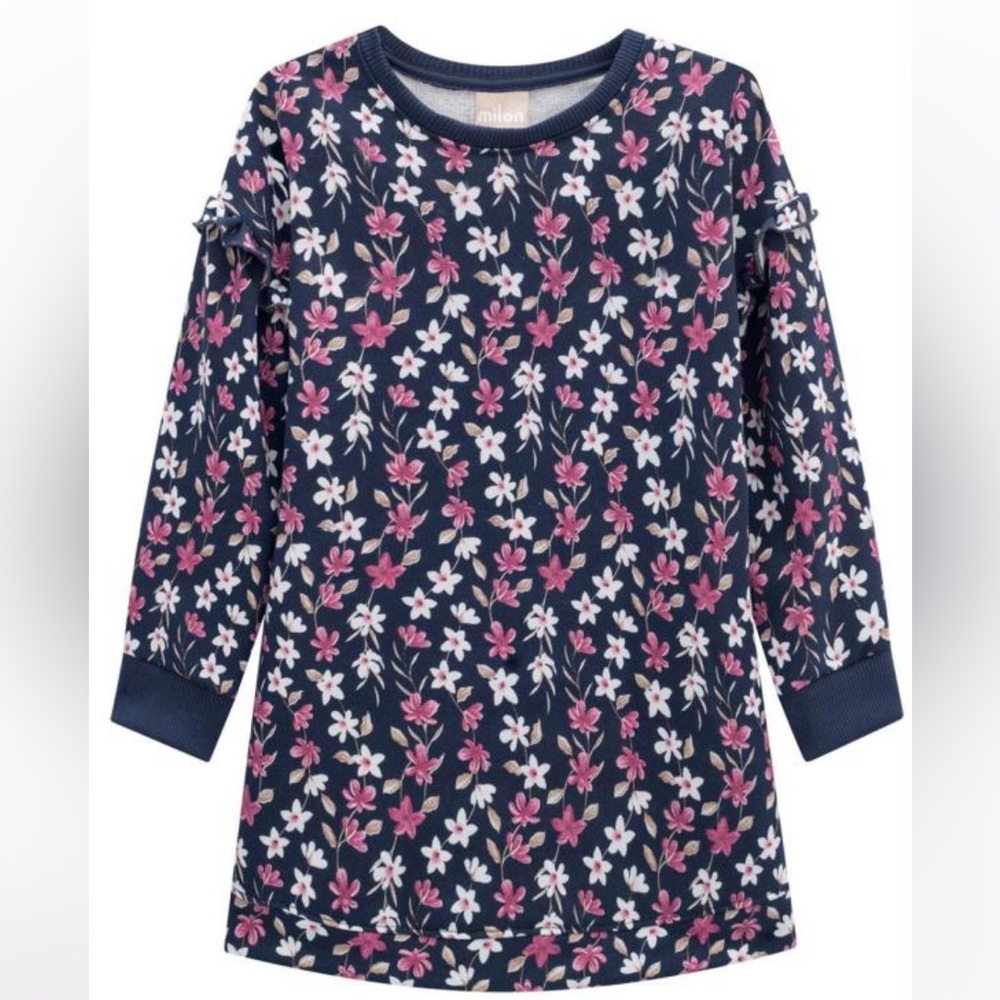 Milon Gray and Pink Floral Long Sleeve Kids Dress Size US 12